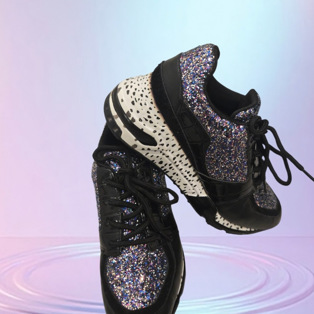 Steve Madden Boomer Glitter Low Top Sneakers Black Multi - Women's Size 7.5